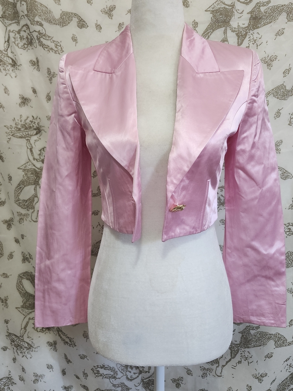 VTG 90s Versus Versace Pink Satin Cropped Blazer Jacket IT 38 US XS Gold Button